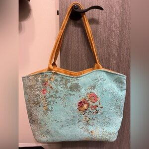 Atenti- Chic Floral Tote Bag - Turquoise and Mustard